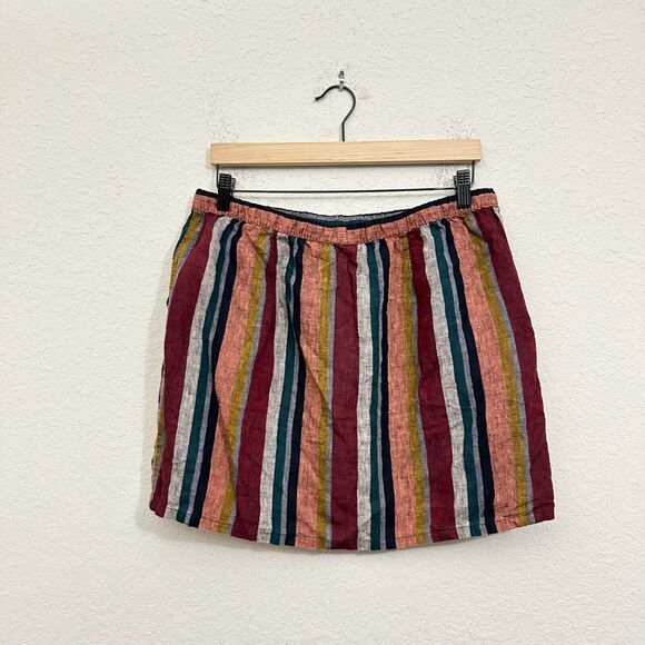 GARNET HILL Essential Linen Pull-On Skirt Mini in Harvest Stripe - Picture 4 of 8
